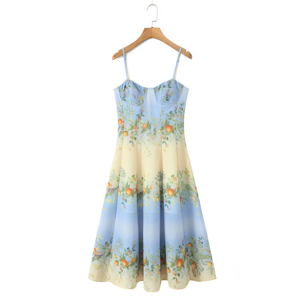 Women's Bohemian Print Linen Maxi Dress