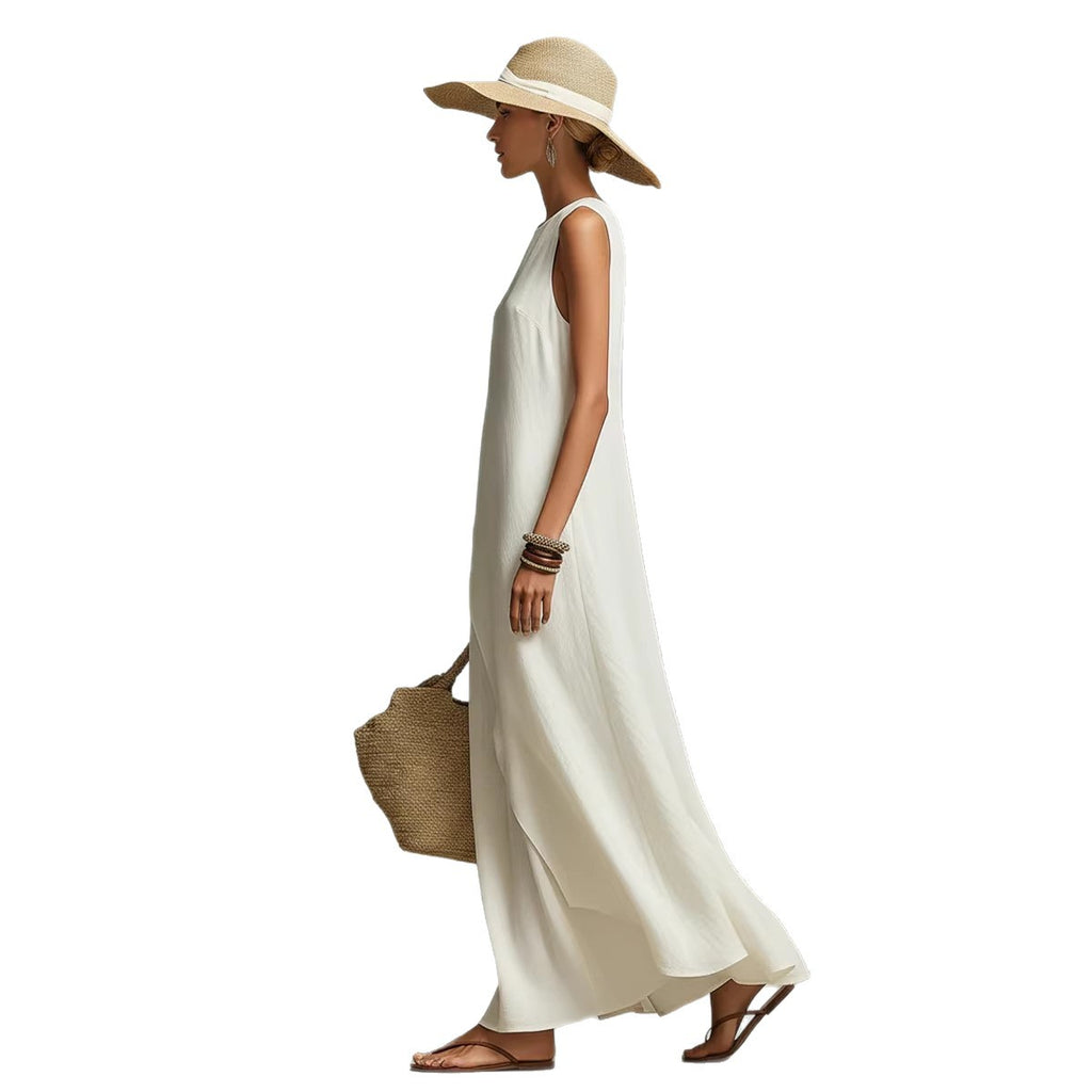 Women's Asymmetrical Hem Sleeveless Linen Dress