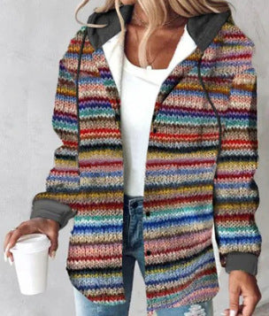Women's Plaid Long Sleeve Hooded Coat