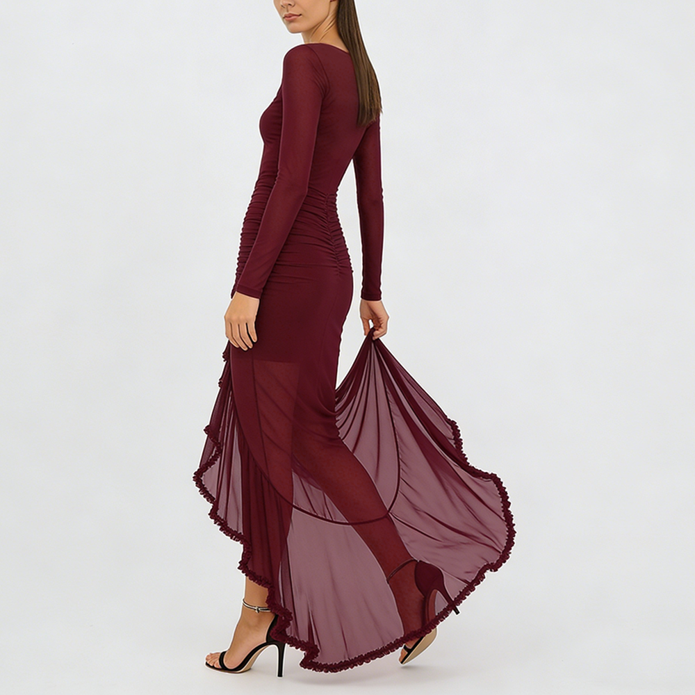 Becimi Women's Ruffle V-Neck Sheer Dress