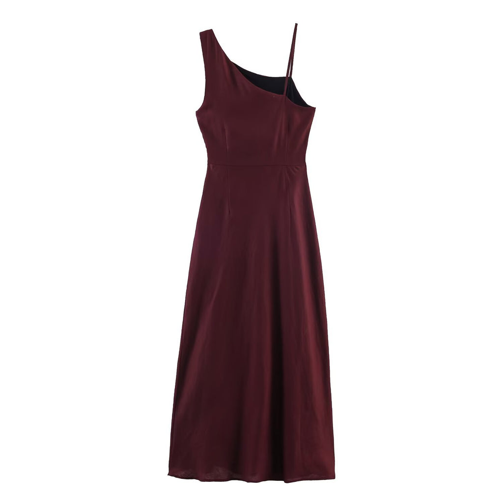 Women's Asymmetric Fluted Strap Linen Dress