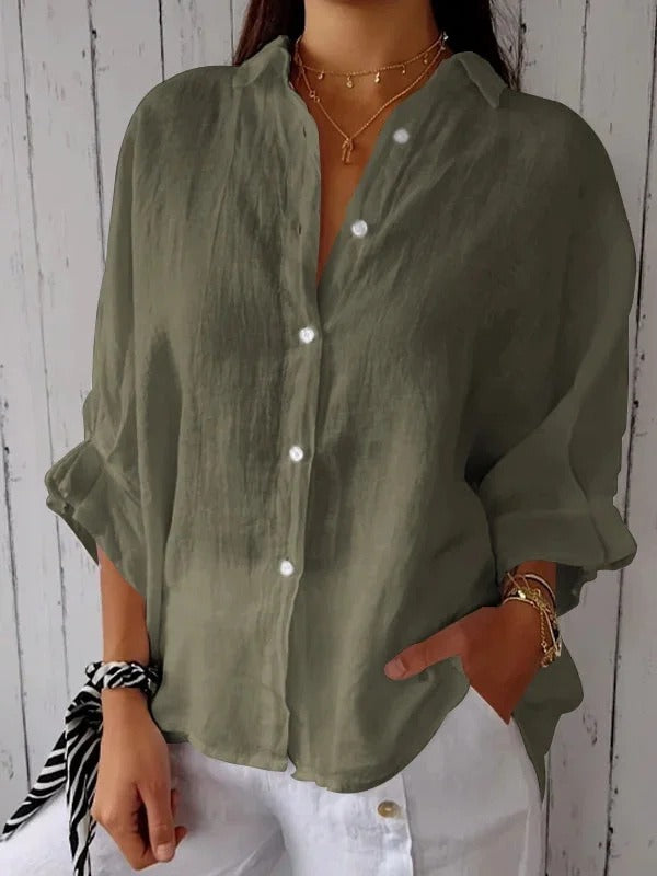 Women's Lace-Up Back Cotton-Linen Shirt
