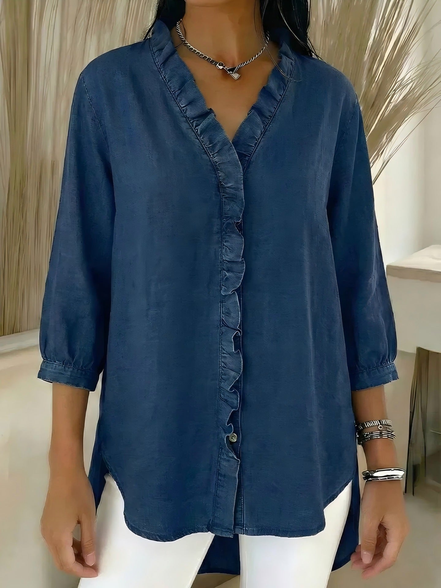 Women's Ruffle V-Neck Top