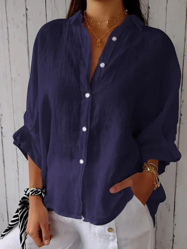 Women's Lace-Up Back Cotton-Linen Shirt
