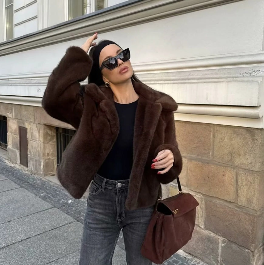Becimi Women's Long Sleeve Faux Fur Coat