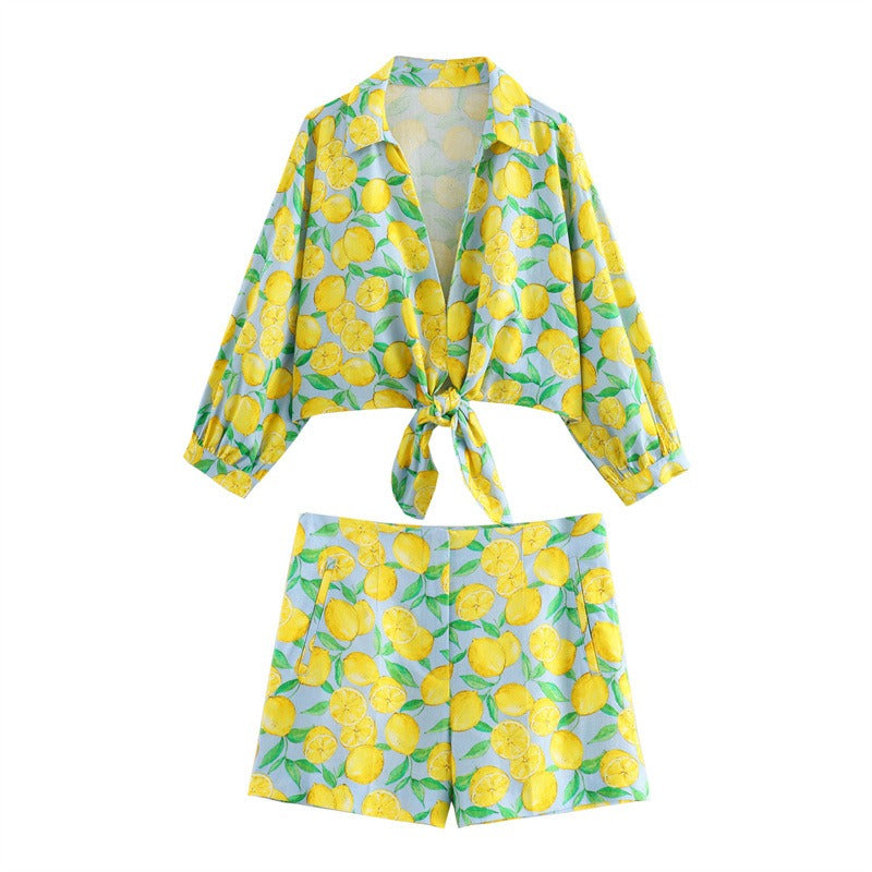 Women's Printed Knot Top & Shorts Set