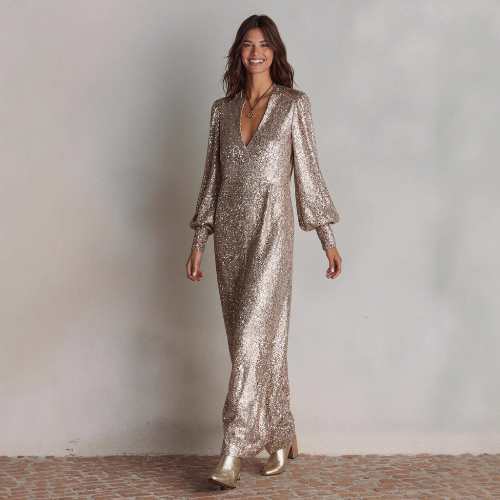 Becimi Women's Slit Sequin V-Neck Dress
