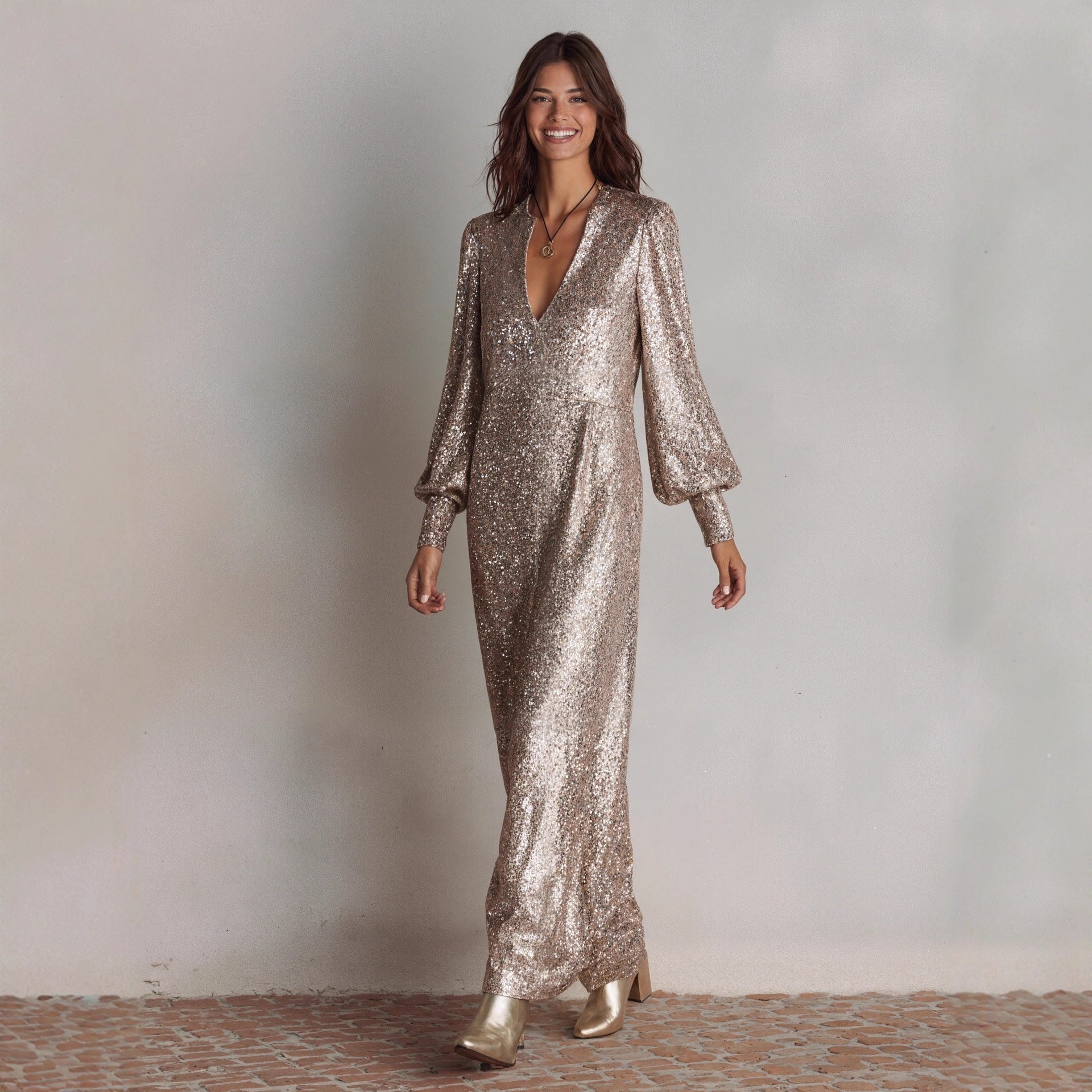 Becimi Women's Slit Sequin V-Neck Dress