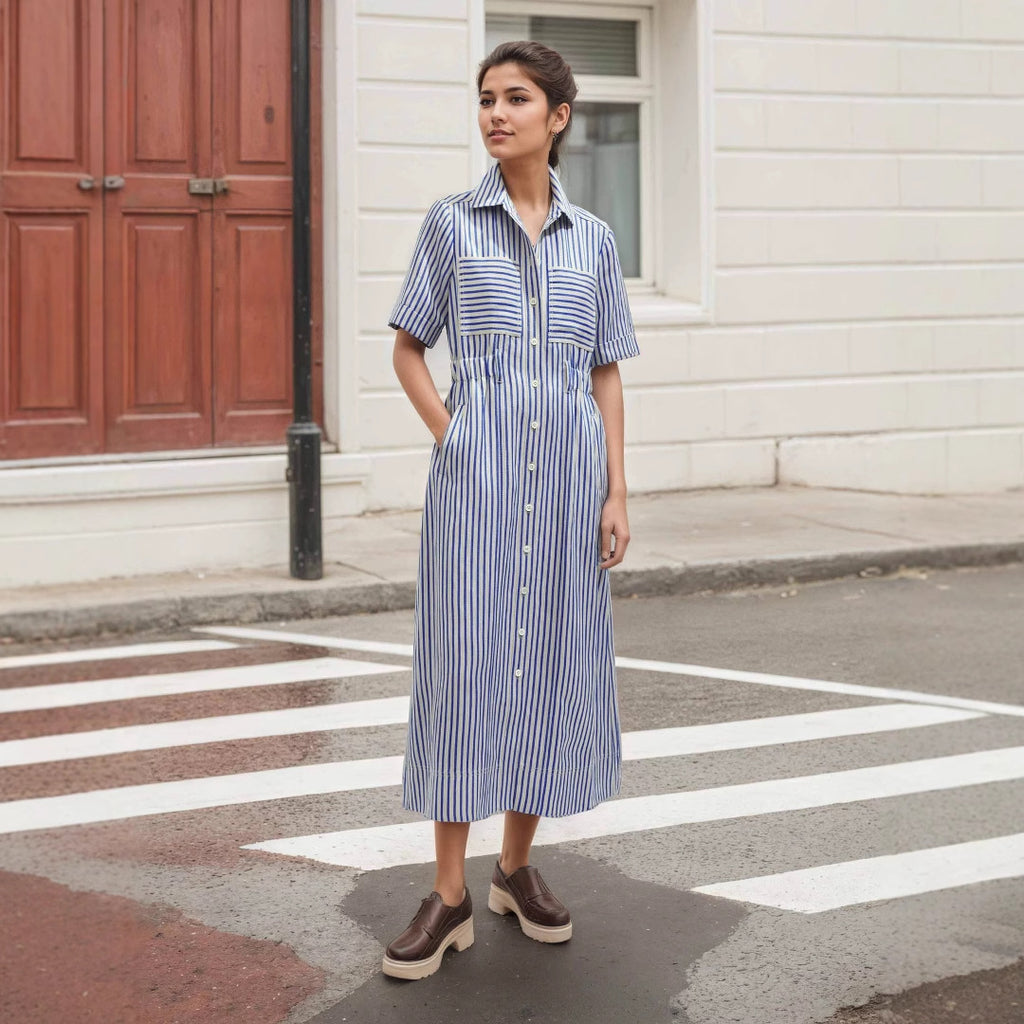 Becimi Women's Lace Striped Long Sleeve Dress