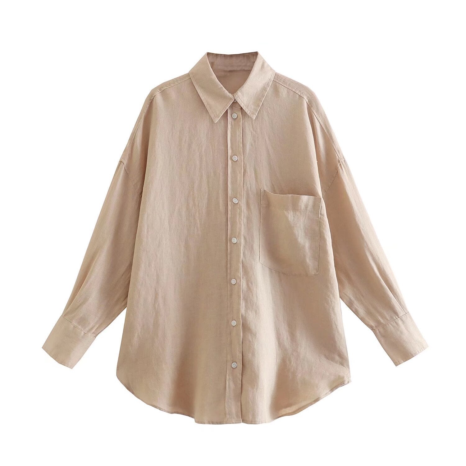 Women's Patch-Pocket Casual Linen Shirt