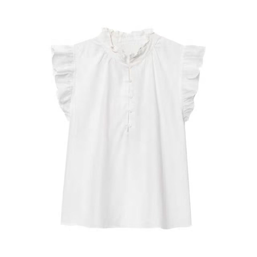 Women's Ruffle-Trim Linen Blend Top