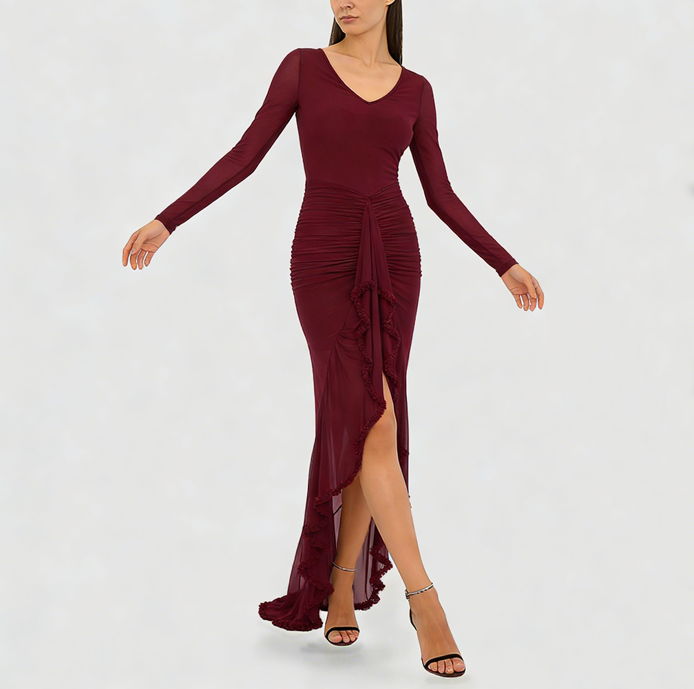 Becimi Women's Ruffle V-Neck Sheer Dress