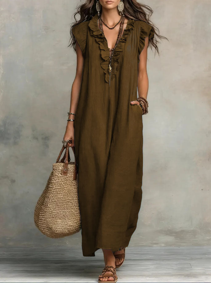 Women's Sleeveless V-Neck Vacation Maxi Dress