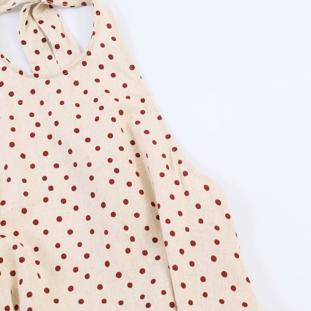 Women's Polka-Dot Balloon Linen Blend Top