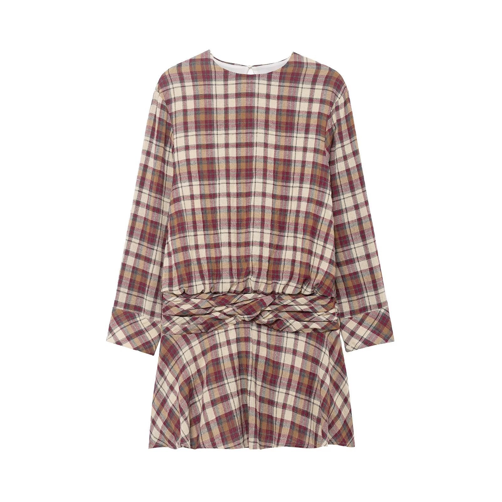 Women's Retro Plaid Cotton-Linen Mini Dress