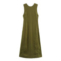 Women's Military Green Linen Midi Dress