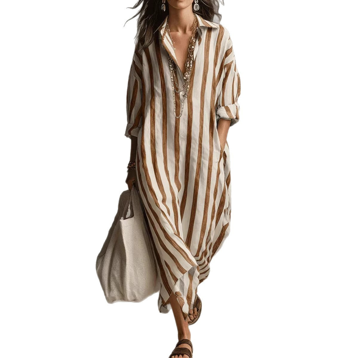 Women's Striped V-Neck Shirt Dress