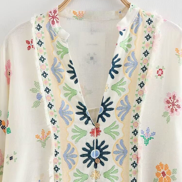 Women's Floral Print Linen Blend Dress