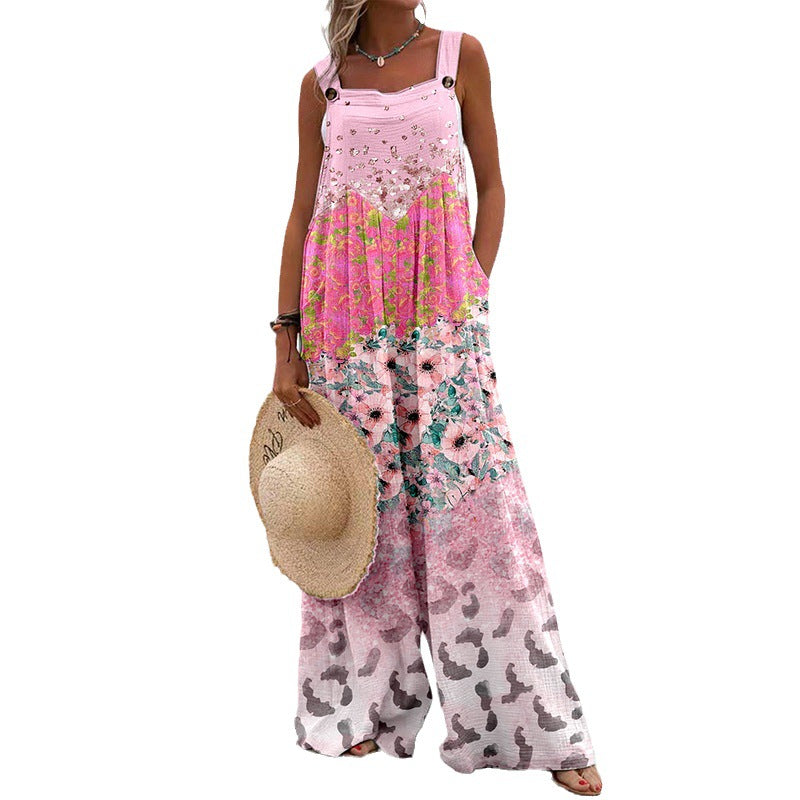 Women's Plaid Floral Backless Jumpsuit