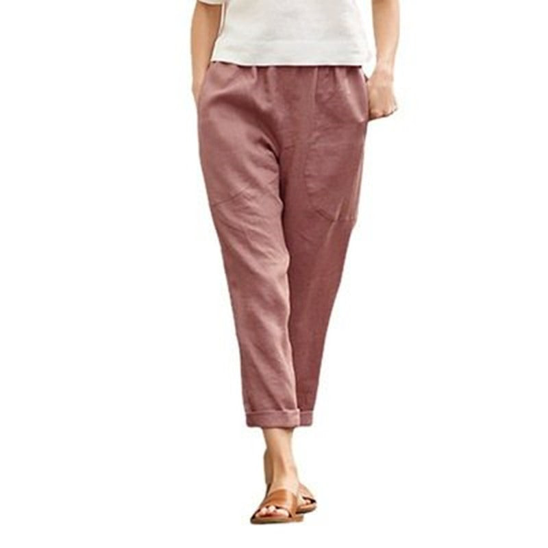 Women's Cropped Straight-Leg Linen Pants