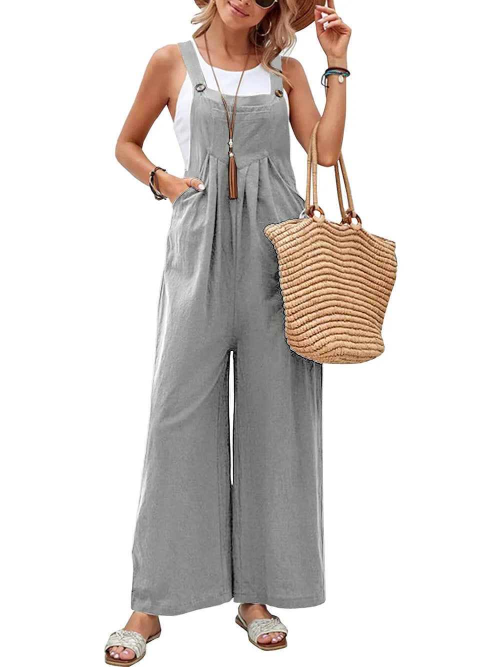 Women's Square-Neck Wide-Strap Overalls