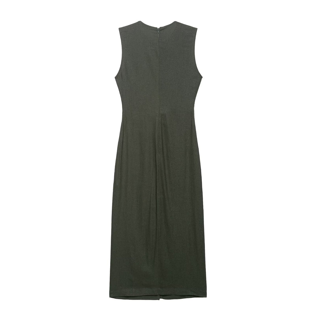 Women's Belted Sleeveless Linen Midi Dress