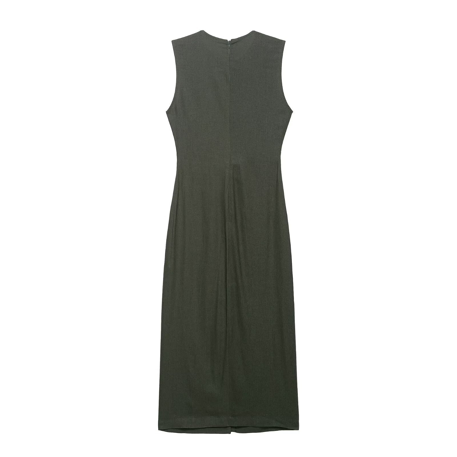 Women's Belted Sleeveless Linen Midi Dress