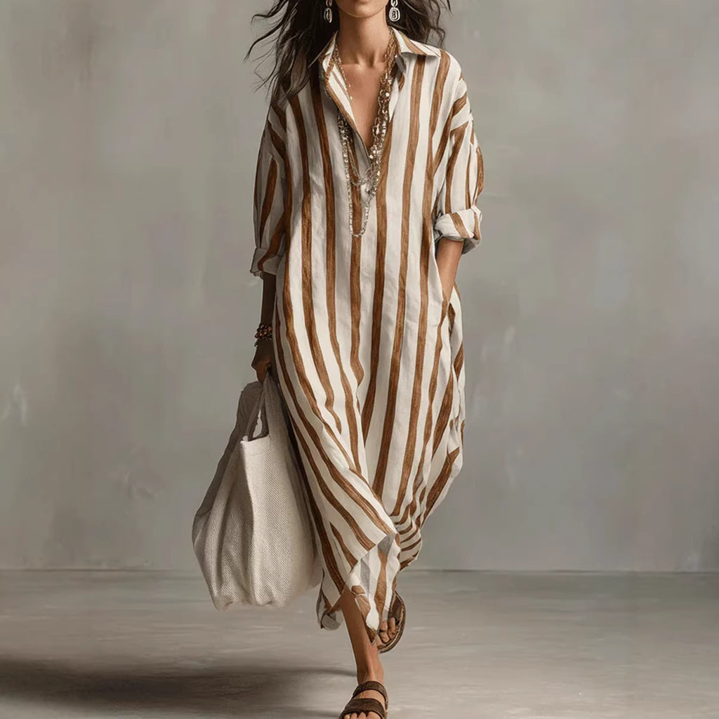 Women's Striped V-Neck Shirt Dress