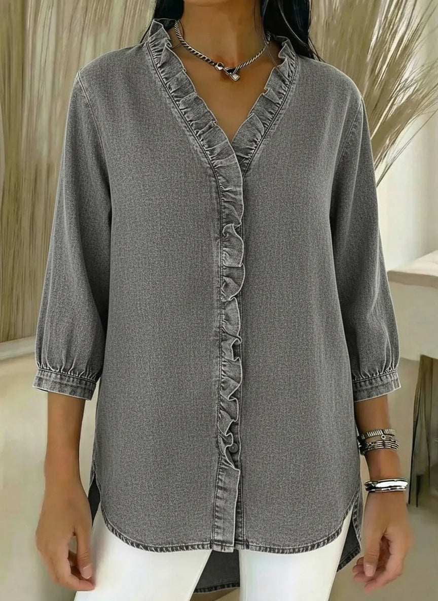 Women's Ruffle V-Neck Top