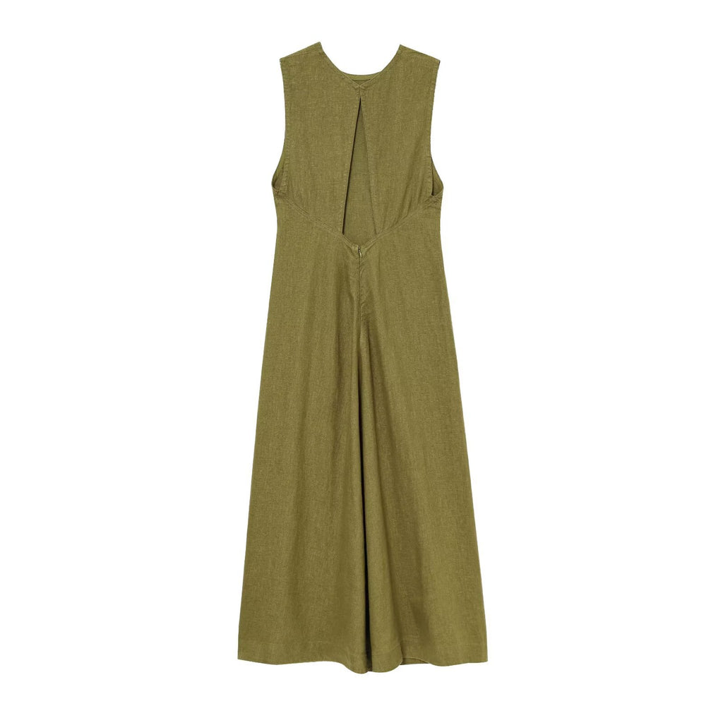 Women's Olive Green Linen Midi Dress