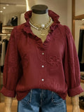 Women's Lace-Trim Printed Cotton-Linen Shirt