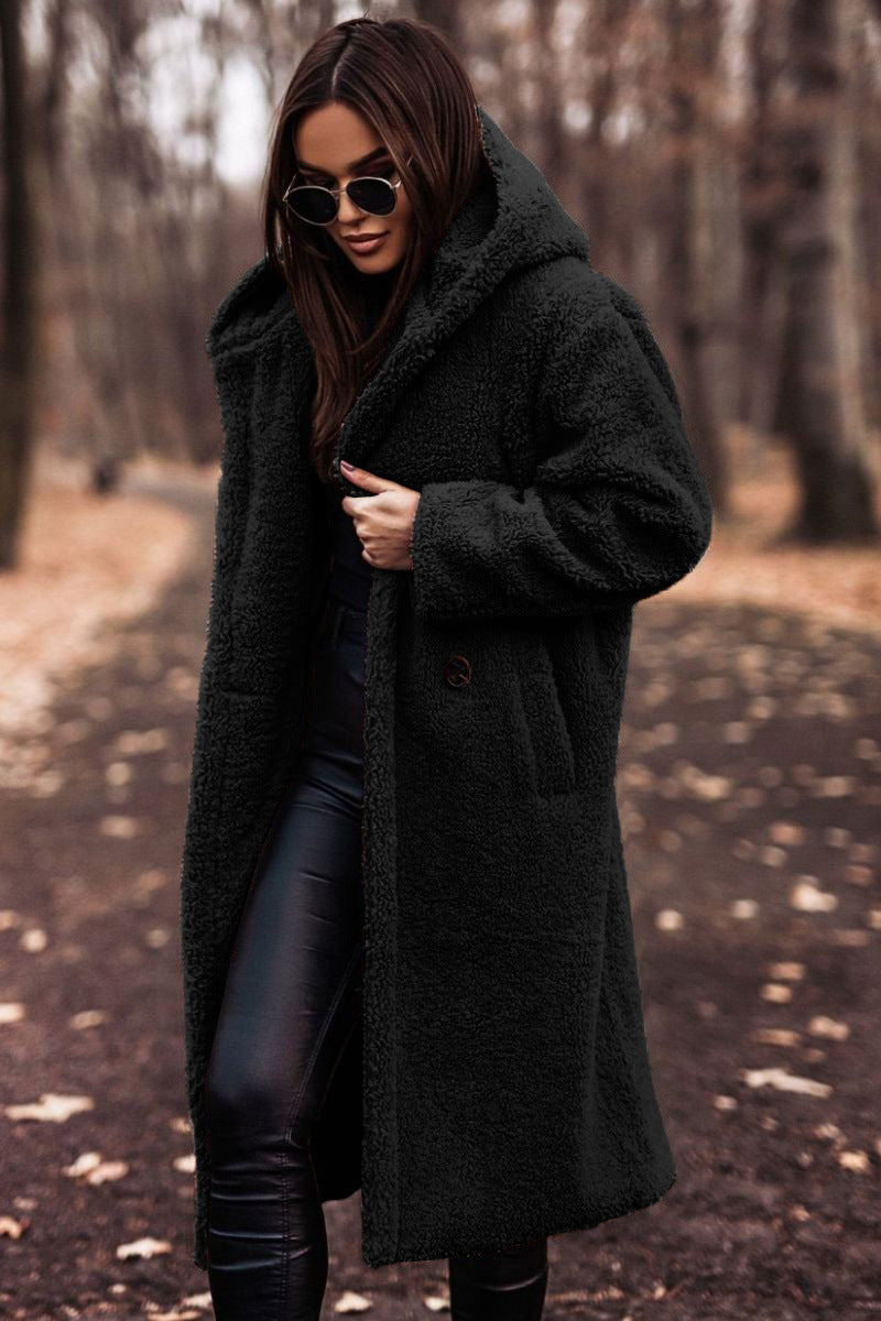 Women's Long Sleeve Hooded Pocket Coat