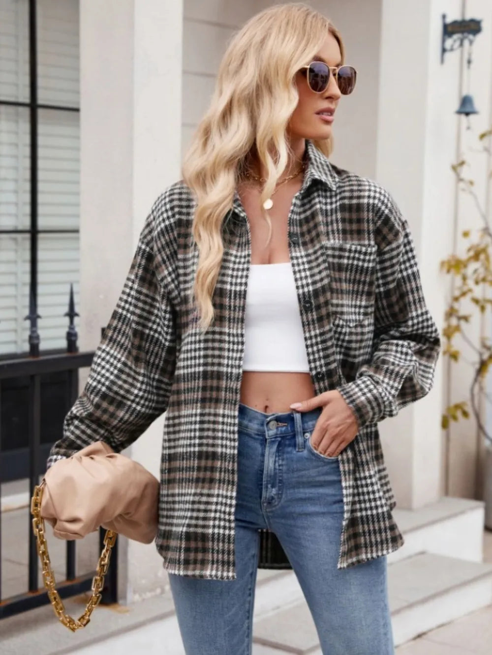 Becimi Women's Plaid Sheer Pocket Top