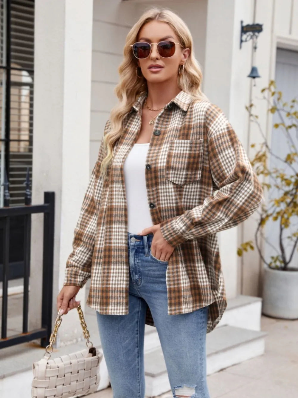 Becimi Women's Plaid Sheer Pocket Top
