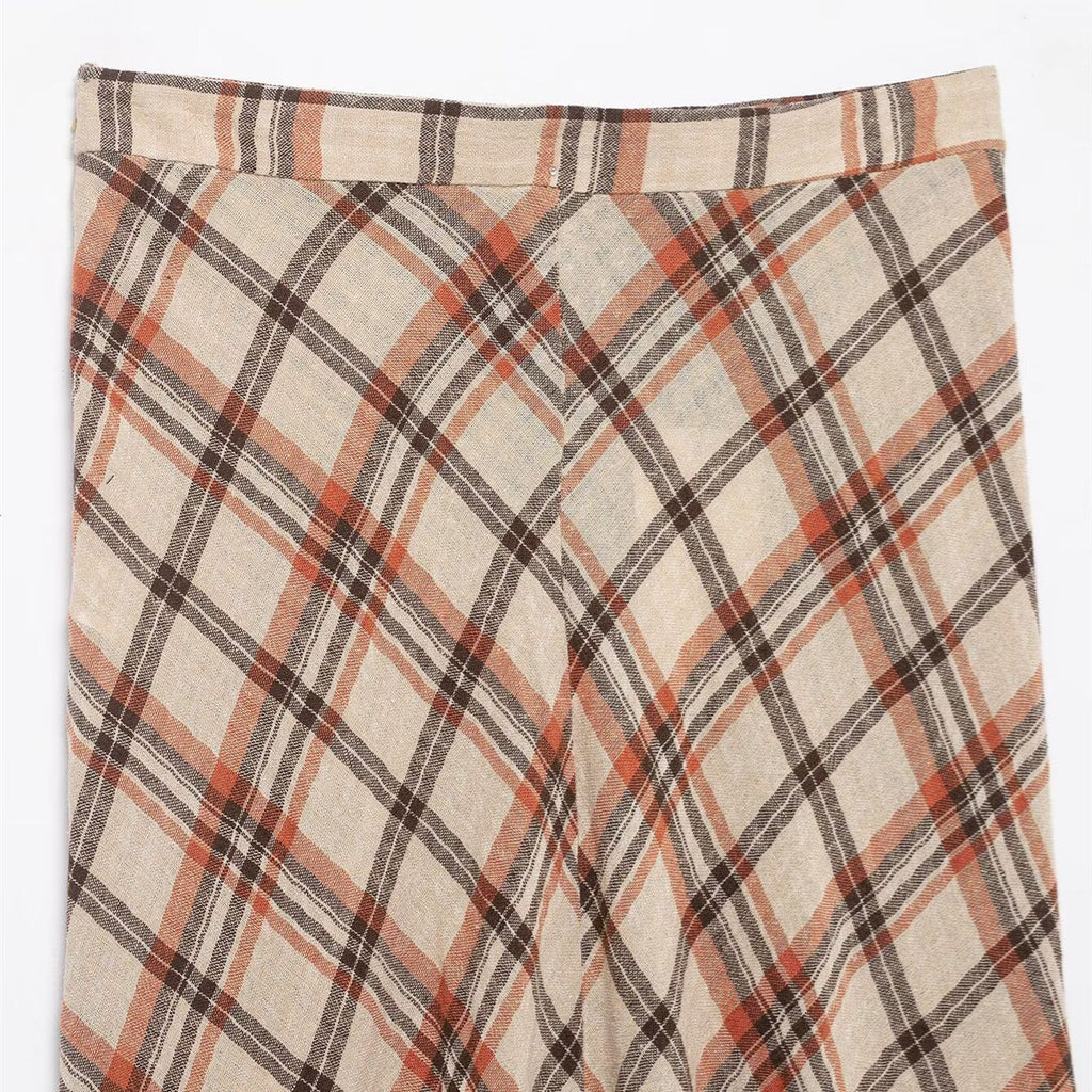 Women's Checked Cotton-Linen Fluted Skirt