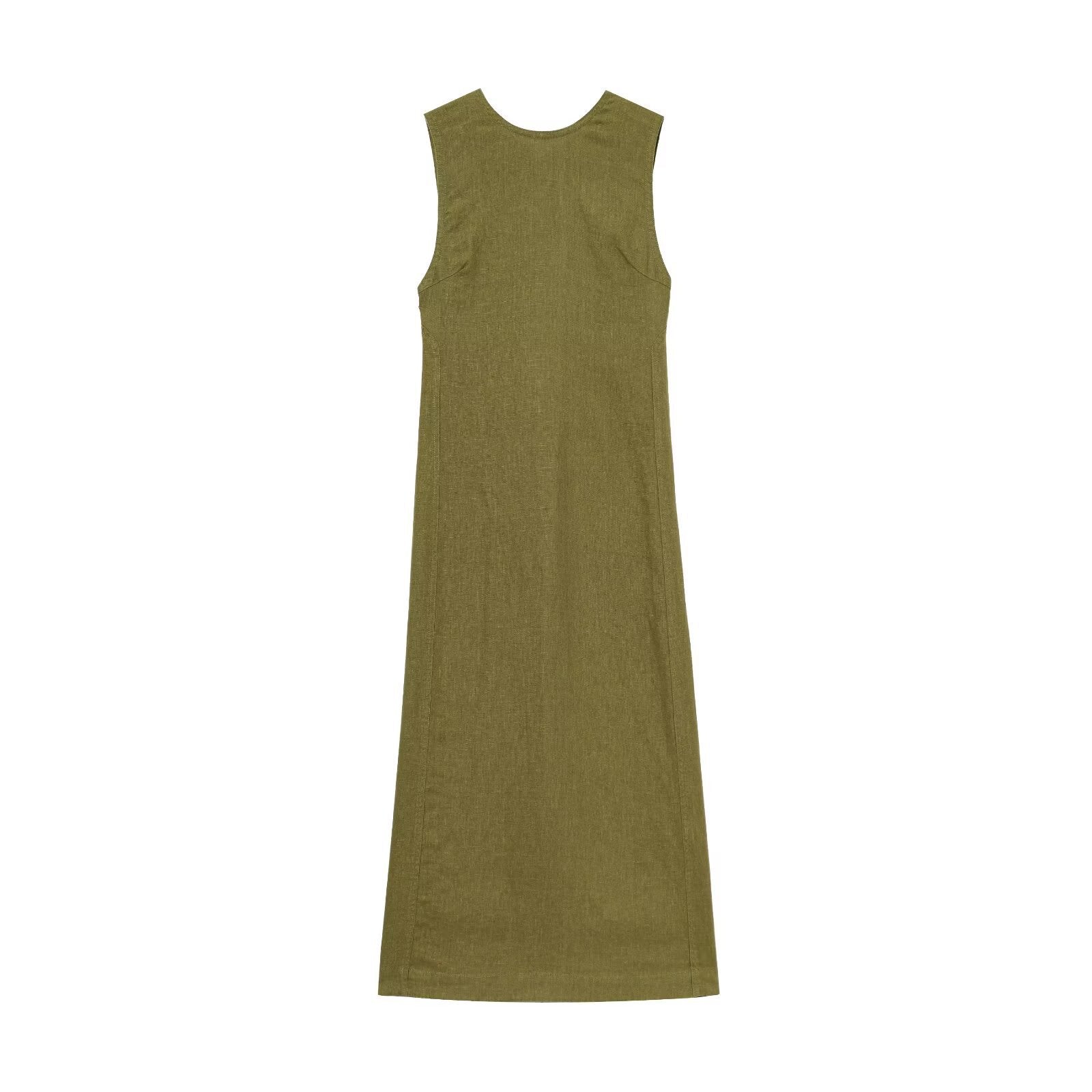Women's Olive Green Linen Midi Dress