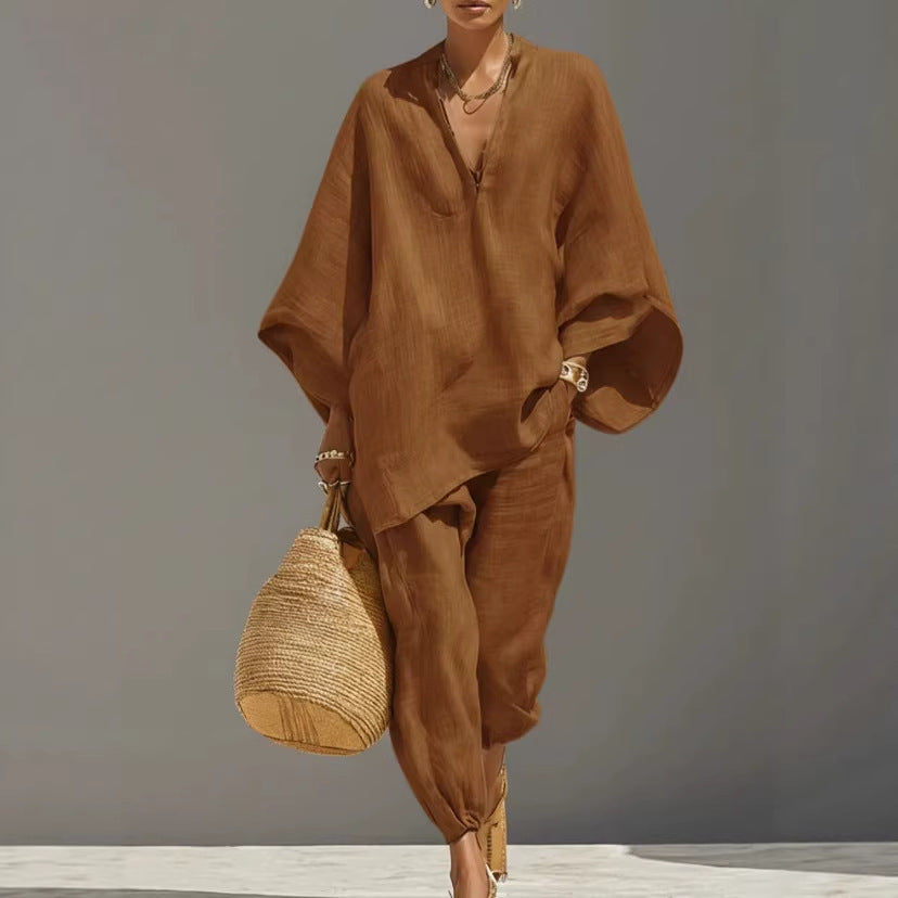 Women's Collared Shirt Two-Piece Set
