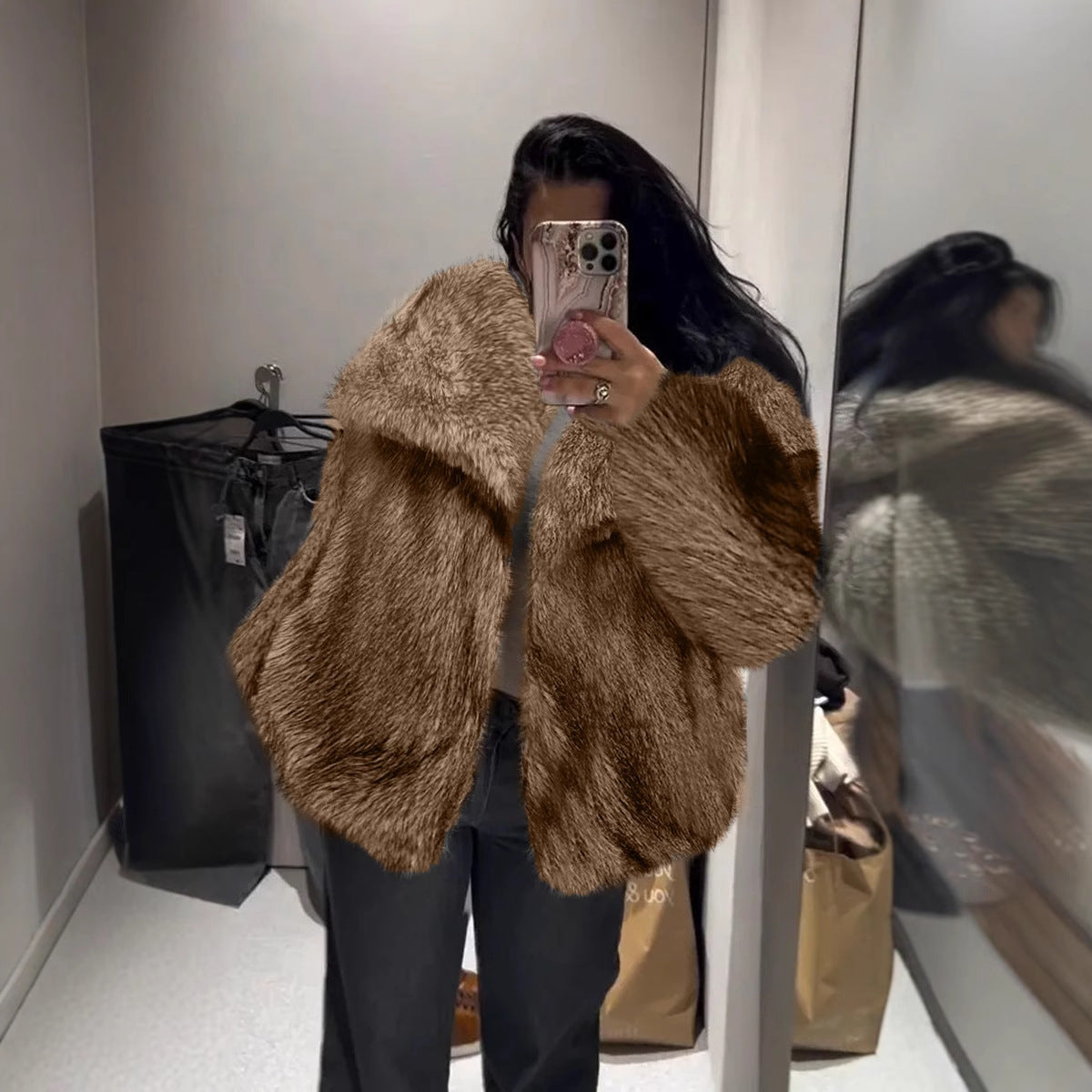 Becimi Women's Long Sleeve Faux Fur Coat