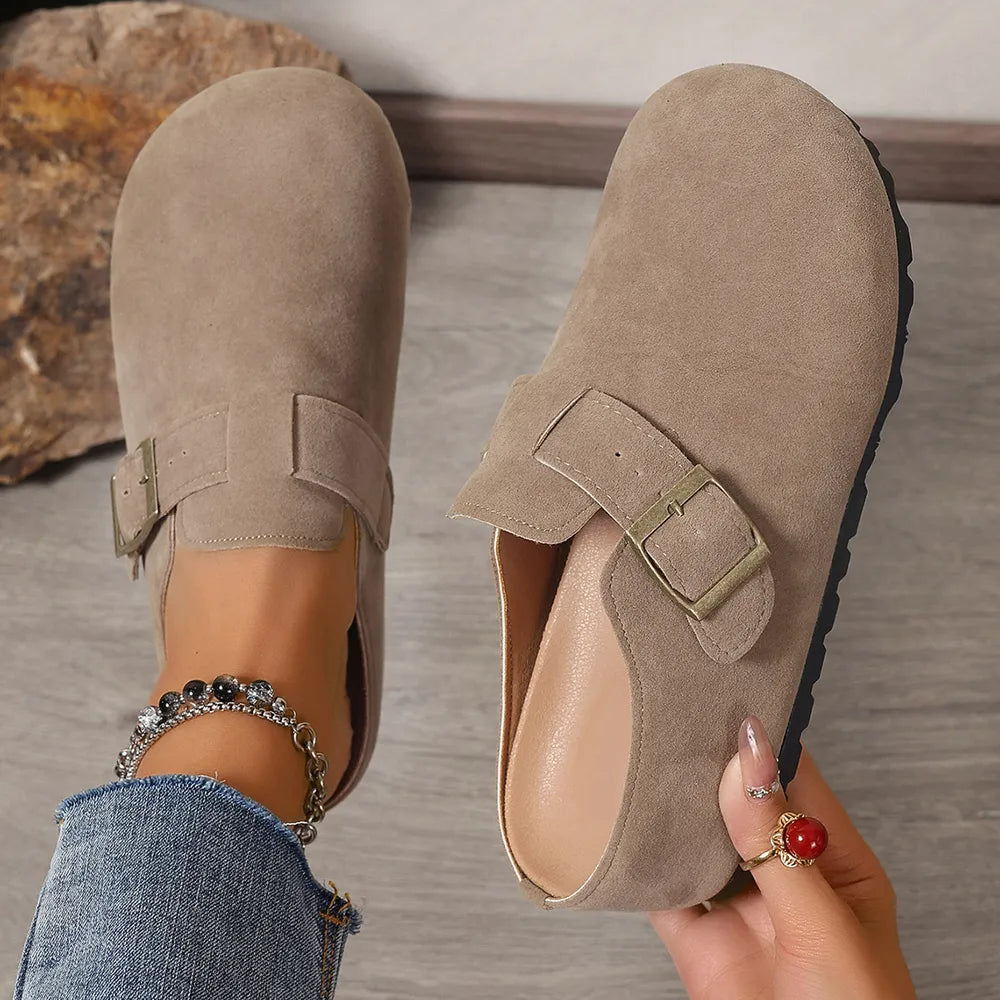 Women's Suede Buckle Flats