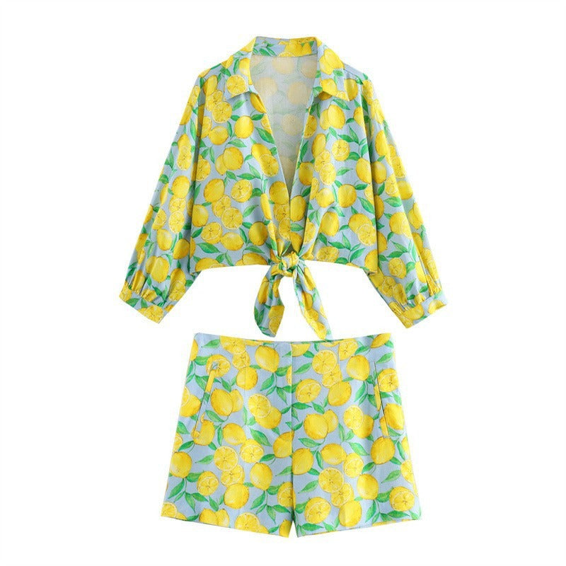 Women's Printed Knot Top & Shorts Set