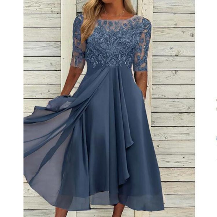 Women's Chiffon Lace Cutout Evening Gown