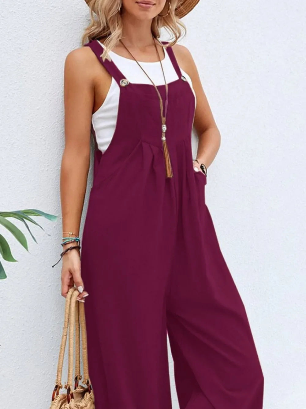 Women's Square-Neck Wide-Strap Overalls