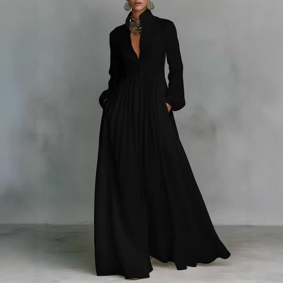 Becimi Women's Pleated Long Sleeve Maxi Dress