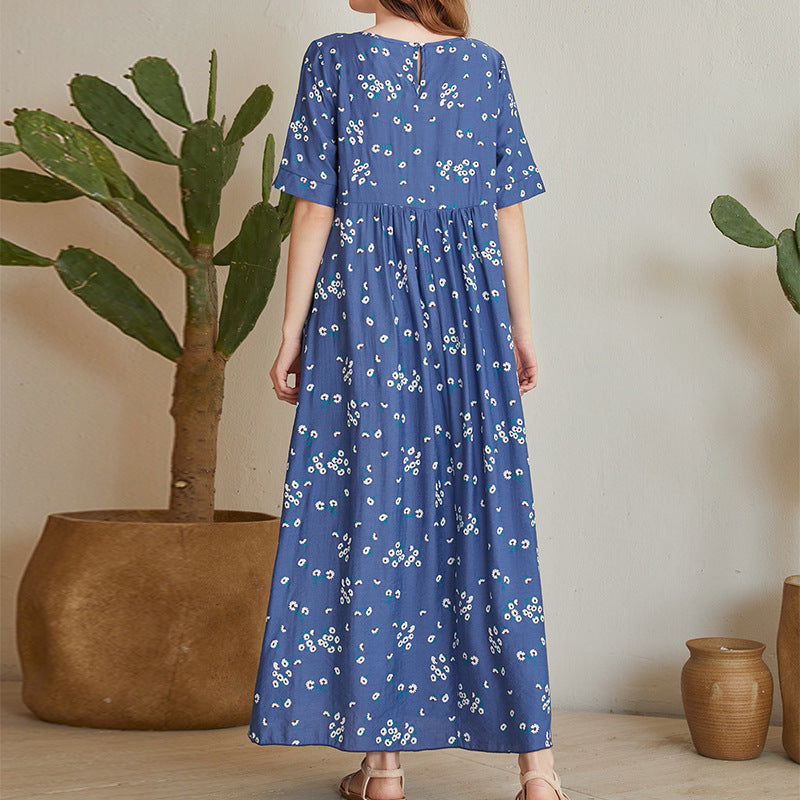 Dress Print Loose Hot Mom Comfortable Long Skirt Pocket Women's Dress