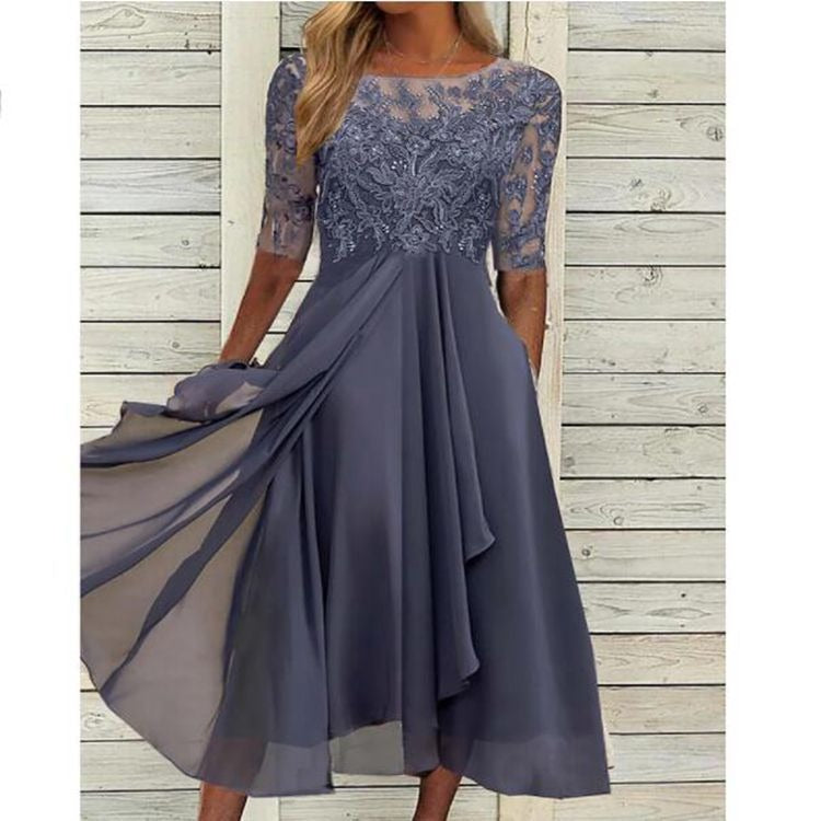Women's Chiffon Lace Cutout Evening Gown