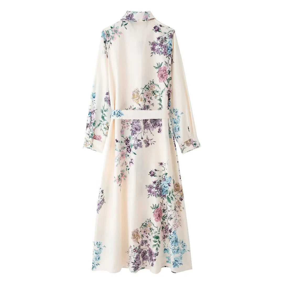 Women's Tie-Print Linen Shirt Dress