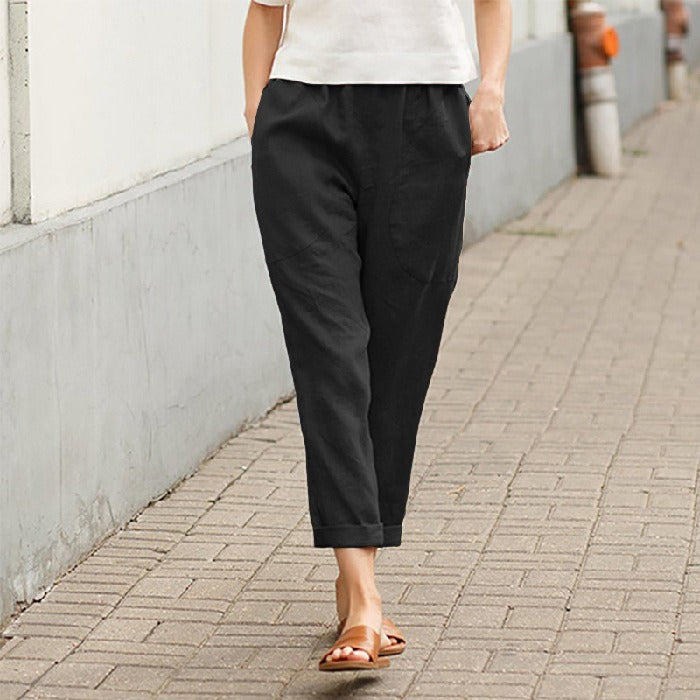 Women's Cropped Straight-Leg Linen Pants