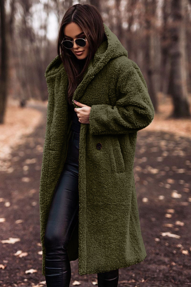 Women's Long Sleeve Hooded Pocket Coat