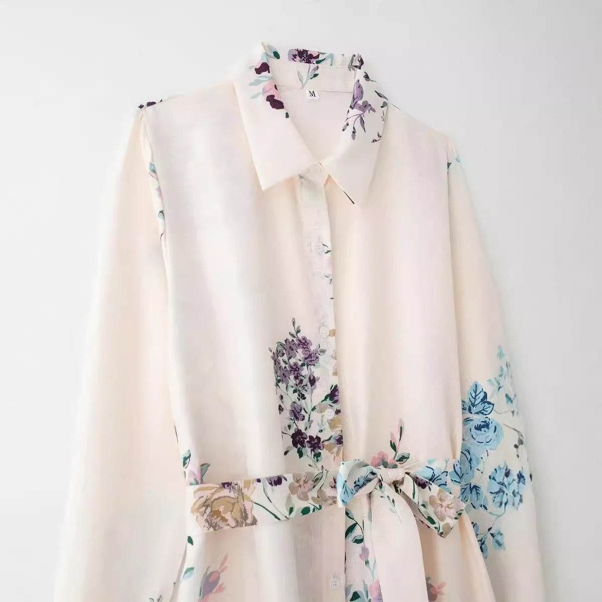 Women's Tie-Print Linen Shirt Dress