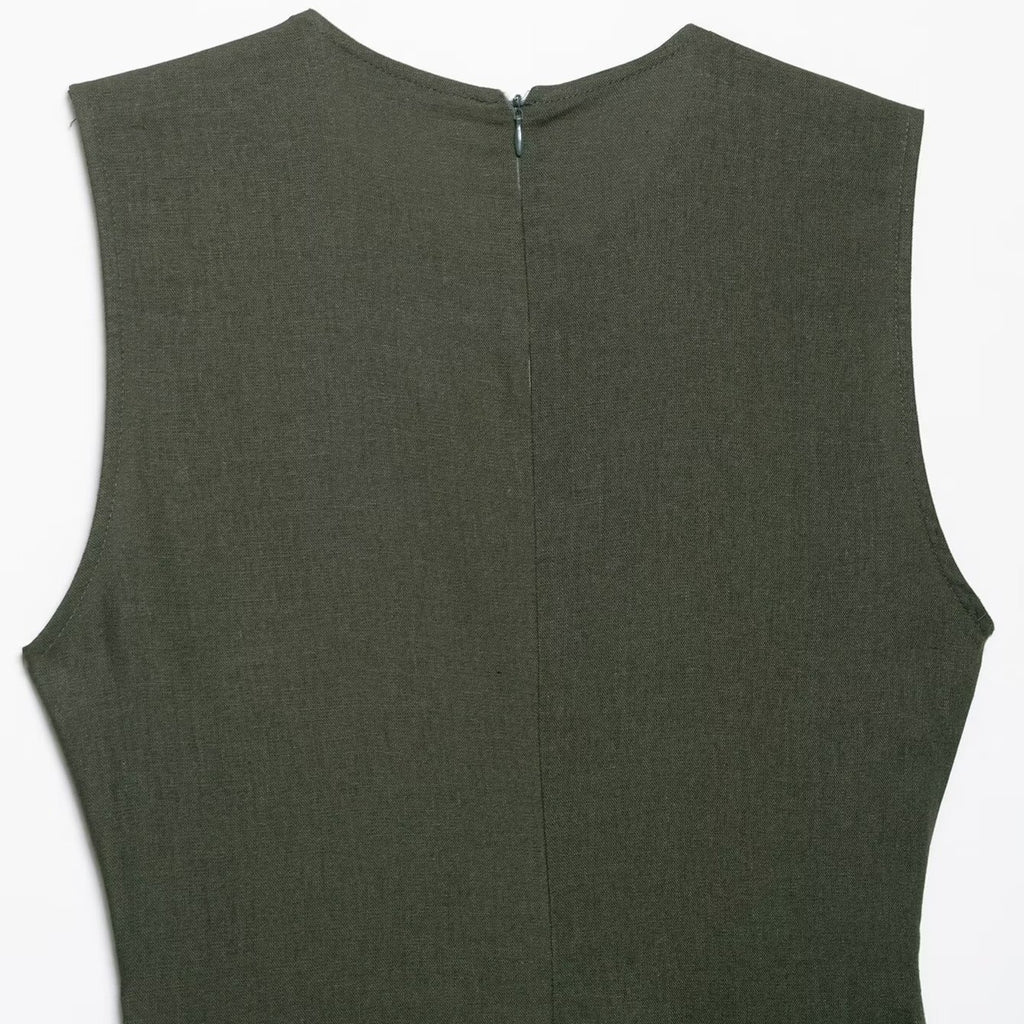 Women's Belted Sleeveless Linen Midi Dress